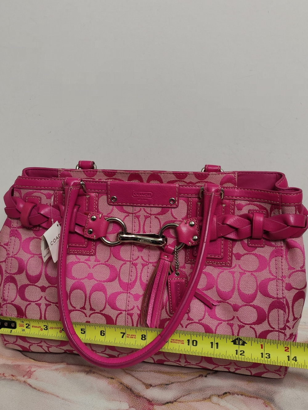Vintage Y2K Coach F13068 Hampton Signature Large Carryall Satchel Hibiscus/Pink - Picture 7 of 14